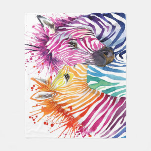 Rainbow zebra, watercolor wild illustration. fleece blanket