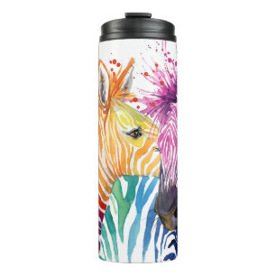 Rainbow zebra, watercolor wild illustration. thermal tumbler