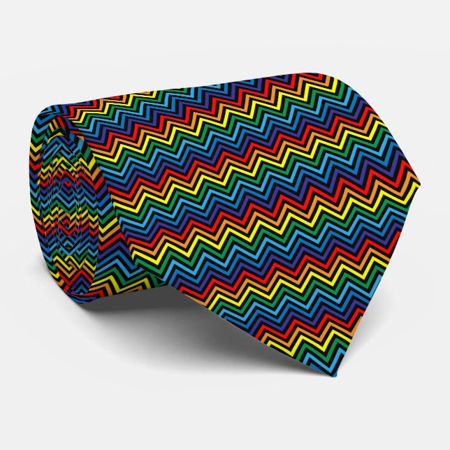 RAINBOW Zigzag Pattern - customizable background Tie (Rolled)