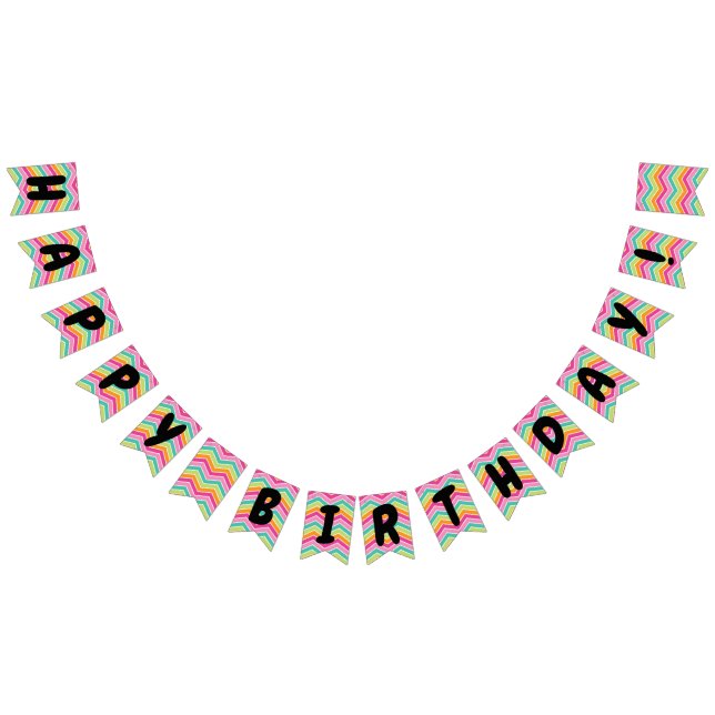 Rainbow zigzag stripes Happy Birthday colours sign (All)