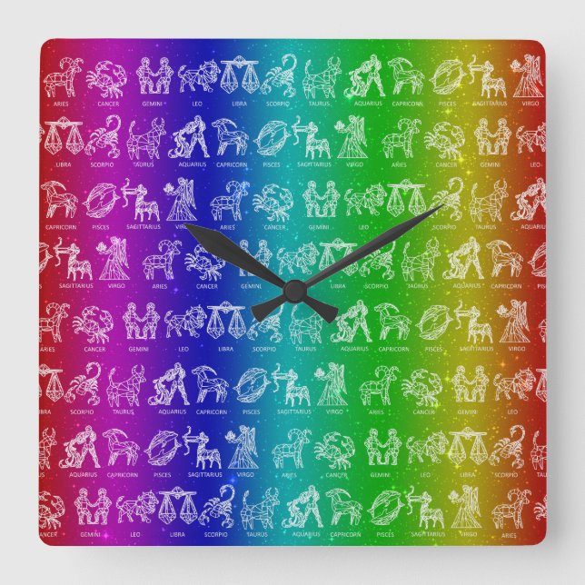 Rainbow Zodiac Clock(Bright) Square Wall Clock (Front)