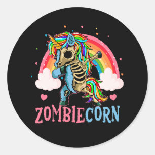 Rainbow Zombiecorn Skeleton Zombie Unicorn Hallowe Classic Round Sticker