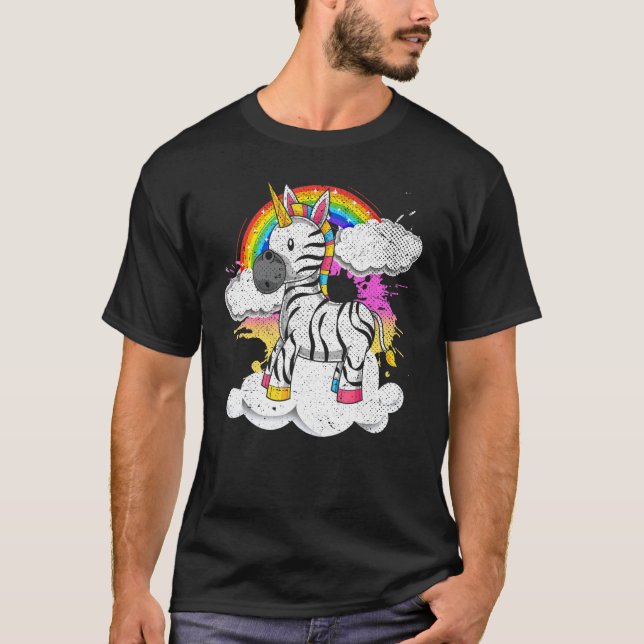Rainbow Zoo Animal Fantasy Creature Zebracorn Zebr T-Shirt (Front)