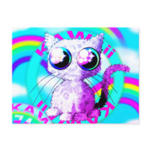 Rainbows and a curly cat in Kawaii style