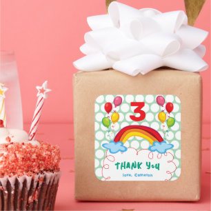 Rainbows And Balloons Kid's Birthday Party Favour Square Sticker