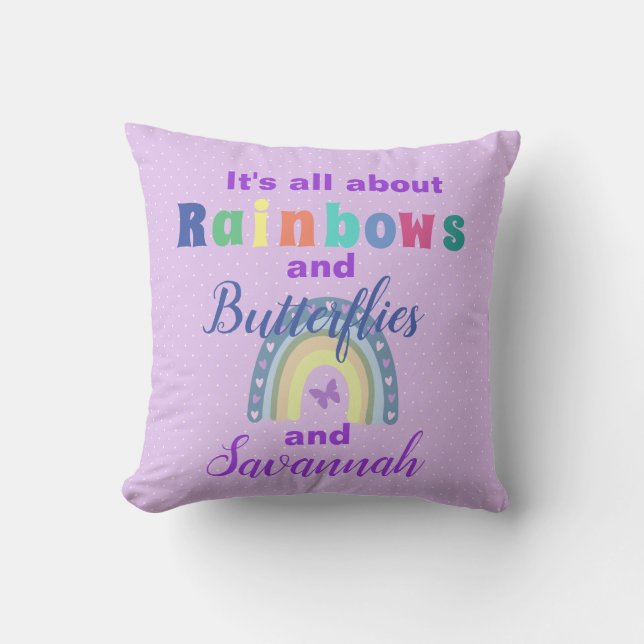 Rainbows And Butterflies Personalized   Throw Pillow (Front)