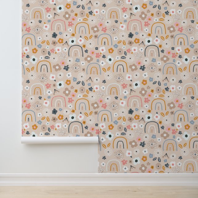 Rainbows and hand drawn flowers wallpaper (Application)