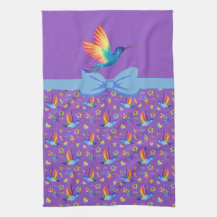 Rainbows and Love Humming Bird in Aubergine Kitchen Towel