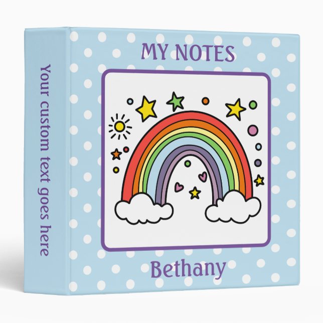 Rainbows And Polka Dots Personalized Binder (Front/Spine)