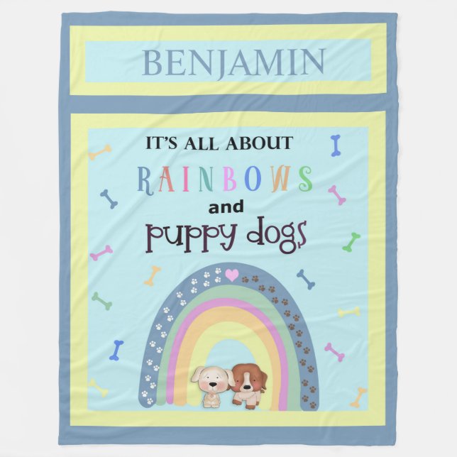 Rainbows and Puppy Dogs Cute  Fleece Blanket (Front)