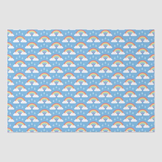 Rainbows and Raindrops on Light Blue Tissue Paper (Front)