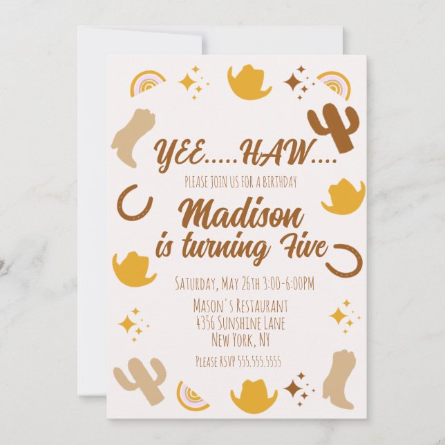 Rainbows and Rodeos Groovy Birthday  Invitation (Front)
