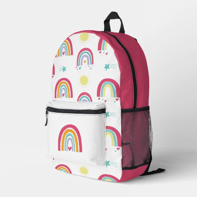 Rainbows and Stars Pink Printed Backpack (Back Corner Right)
