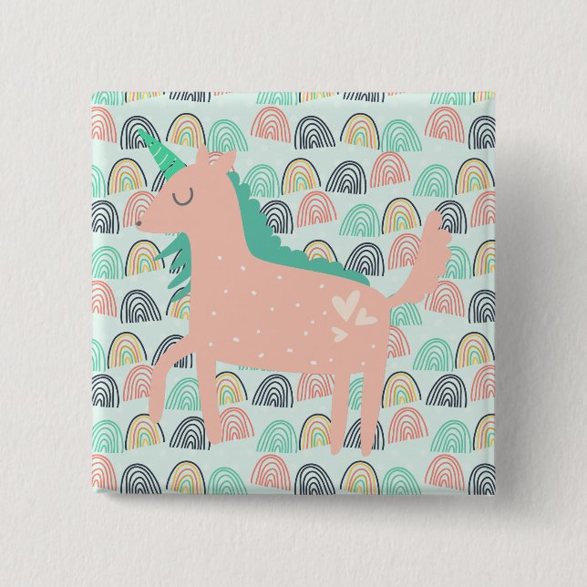 Rainbows and Unicorns 2 Inch Square Button (Front)