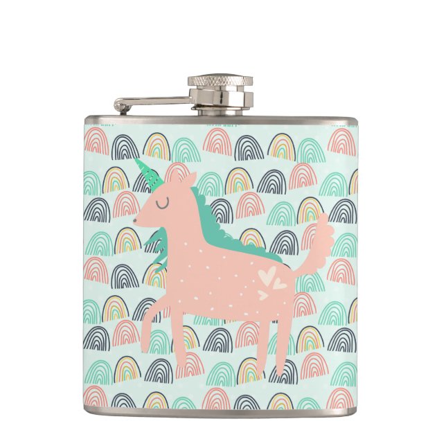 Rainbows and Unicorns Hip Flask (Front)