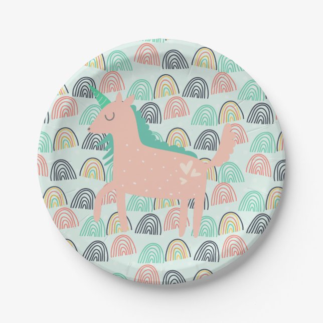 Rainbows and Unicorns Paper Plate (Front)