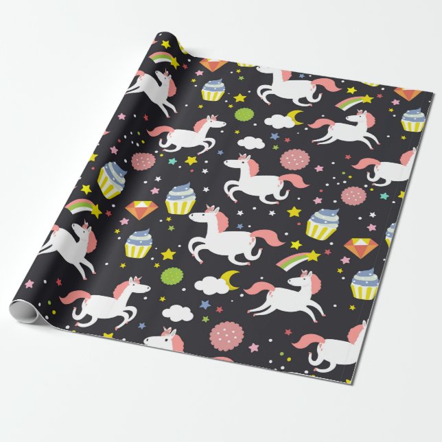 Rainbows and Unicorns Wrapping Paper (Unrolled)