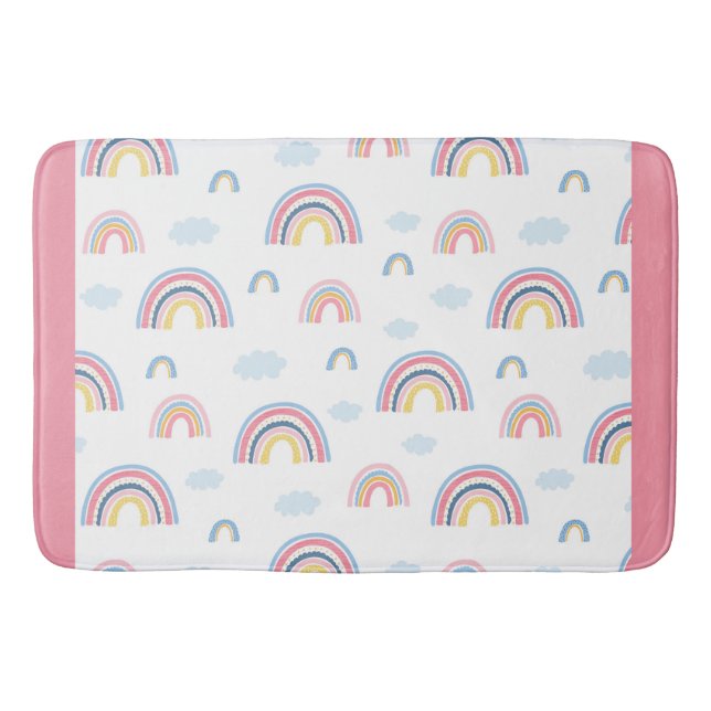 Rainbows Boho Pink Blue Yellow Fun Girly Bath Mat (Front)