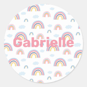 Rainbows Boho Pink Blue Yellow Fun Girly Name Classic Round Sticker