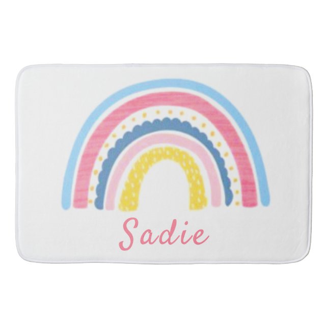 Rainbows Boho Pink Blue Yellow Name Cute  Bath Mat (Front)
