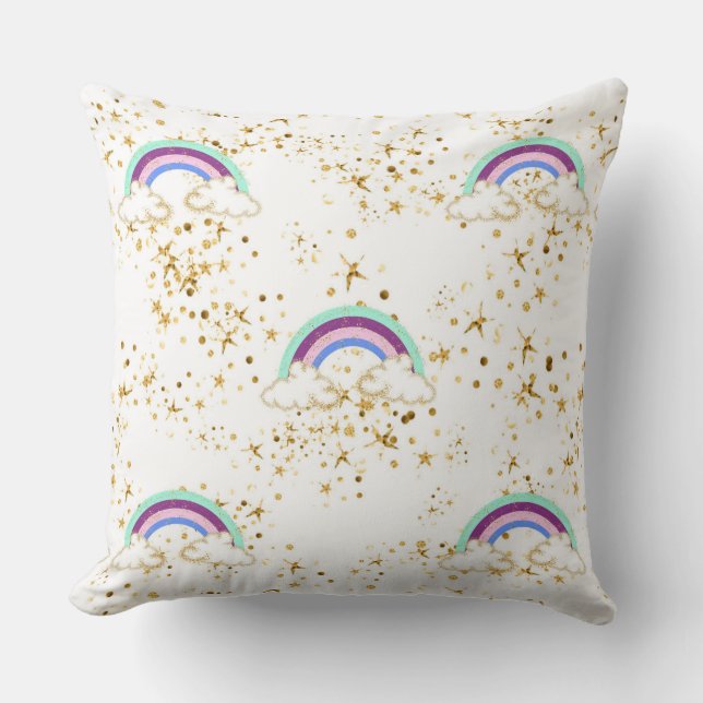 Rainbows Clouds And Stars Throw Pillow (Front)