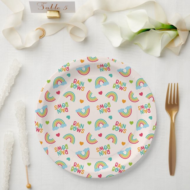 Rainbows & Clouds Pattern Paper Plate (Wedding)