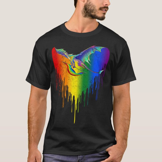 Rainbows Dragons Heart Classic For LGBT Gay Les T-Shirt (Front)