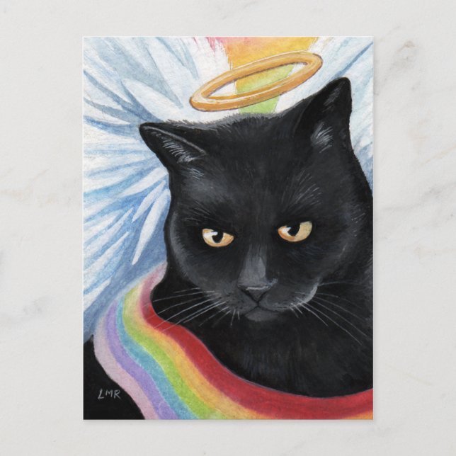 Rainbow's End Angel Cat Painting Postcard (Front)