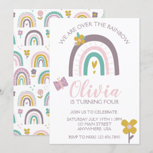 Rainbows et Fleurs Invitation de fête d'anniversai