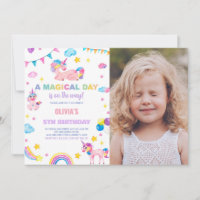 Rainbows Flags Unicorn Birthday Invitations photo