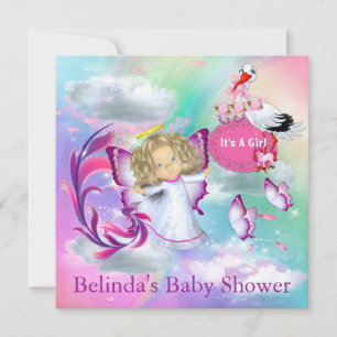Rainbows,Fluffy Clouds & Baby Butterfly Invitation