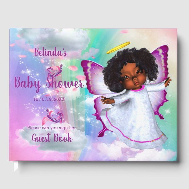 Rainbows, Fluffy clouds & Butterfly Baby Girl Guest Book (Front)