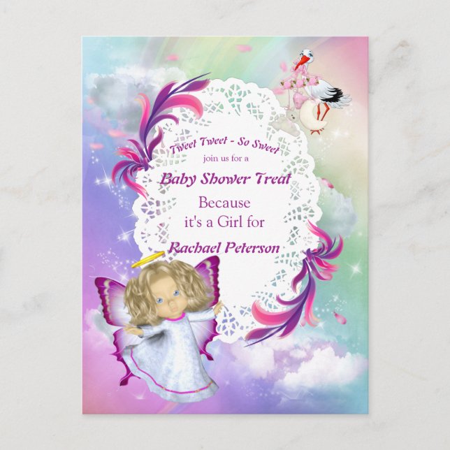 Rainbows, Fluffy Clouds & Butterfly Baby Shower Postcard (Front)