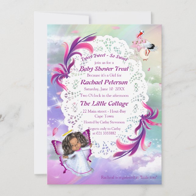 Rainbows, Fluffy Clouds, Butterfly Baby Shower Thank You Card (Front)