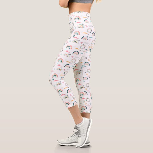 Rainbows & Hearts Pattern Capri Leggings (Left)