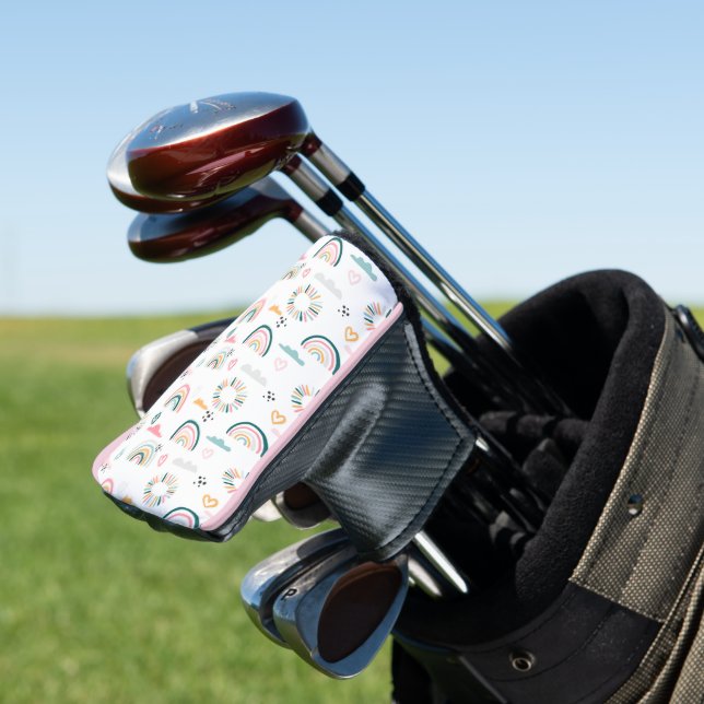 Rainbows & Hearts Pattern Golf Head Cover (In Situ)