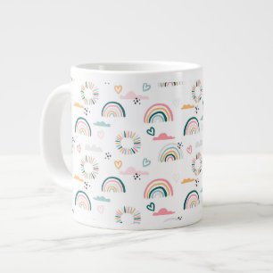 Rainbows & Hearts Pattern Large Coffee Mug