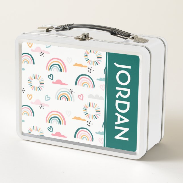 Rainbows & Hearts Pattern Metal Lunch Box (Front)