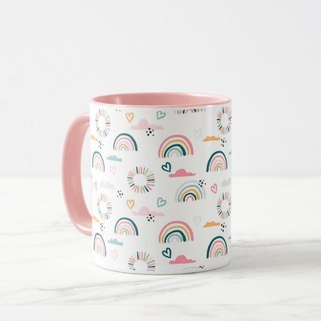 Rainbows & Hearts Pattern Mug (Front Left)