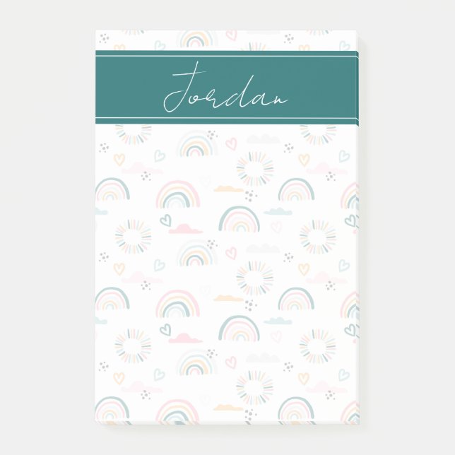 Rainbows & Hearts Pattern Post-it Notes (Front)