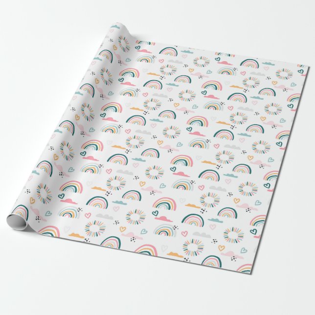 Rainbows & Hearts Pattern Wrapping Paper (Unrolled)