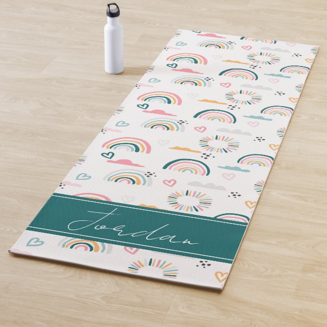 Rainbows & Hearts Pattern Yoga Mat (In Situ)