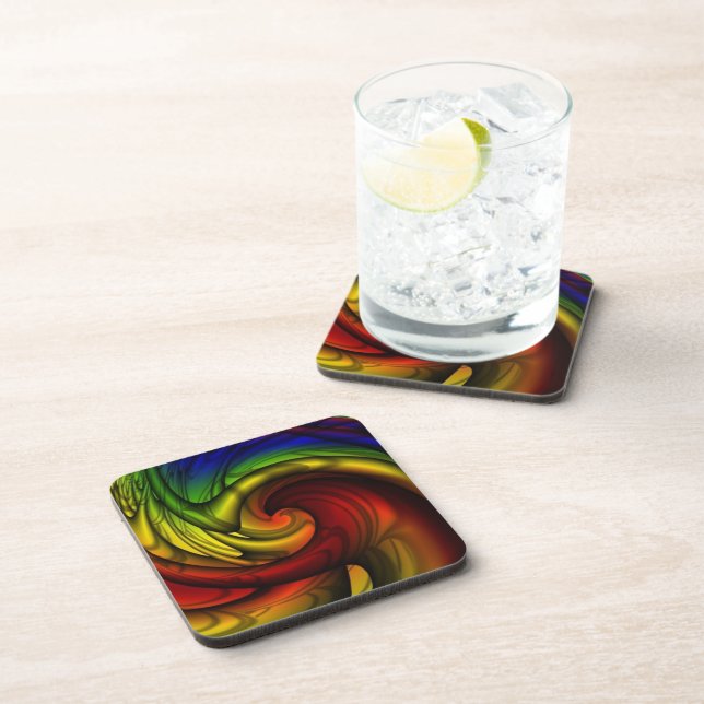 Rainbows & Honey | Rainbow Fractal Art Coaster (Right Side)
