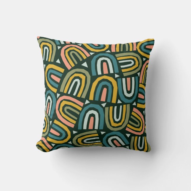 Rainbows in geometric style, vintage pattern. throw pillow (Front)