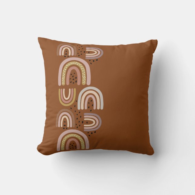 Rainbows Neutral Colours Brown hand drawn trendy Throw Pillow (Front)