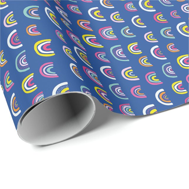 Rainbows (on blue) Wrapping Paper / Gift Wrap (Roll Corner)