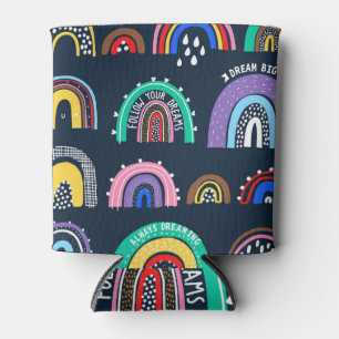 Rainbows on dark, hand-drawn style. can cooler