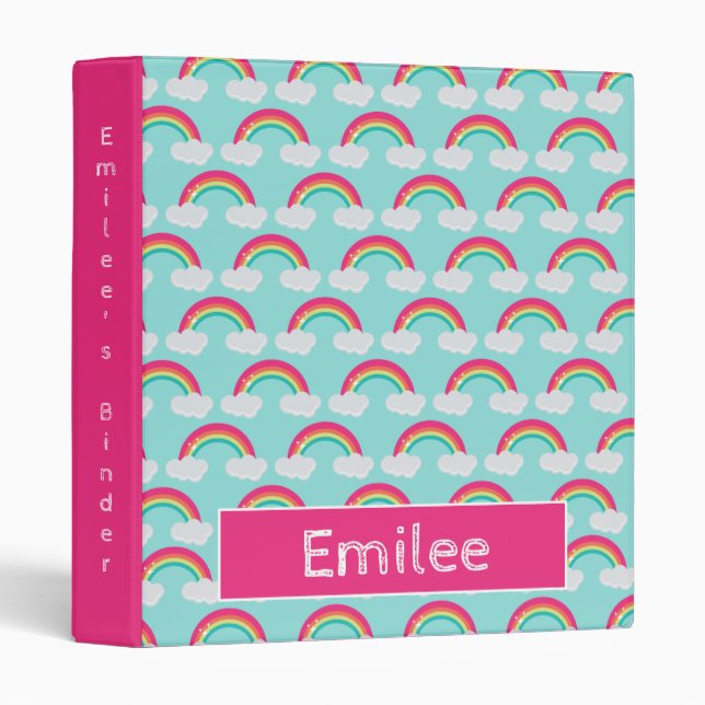 Rainbows Pattern Colourful Happy Rainbow Hot Pink Binder (Front/Spine)