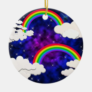 Rainbows, Stars and Clouds in a Night Sky Ceramic Ornament