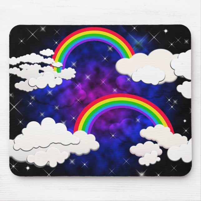 Rainbows, Stars and Clouds in a Night Sky Mouse Pad (Front)